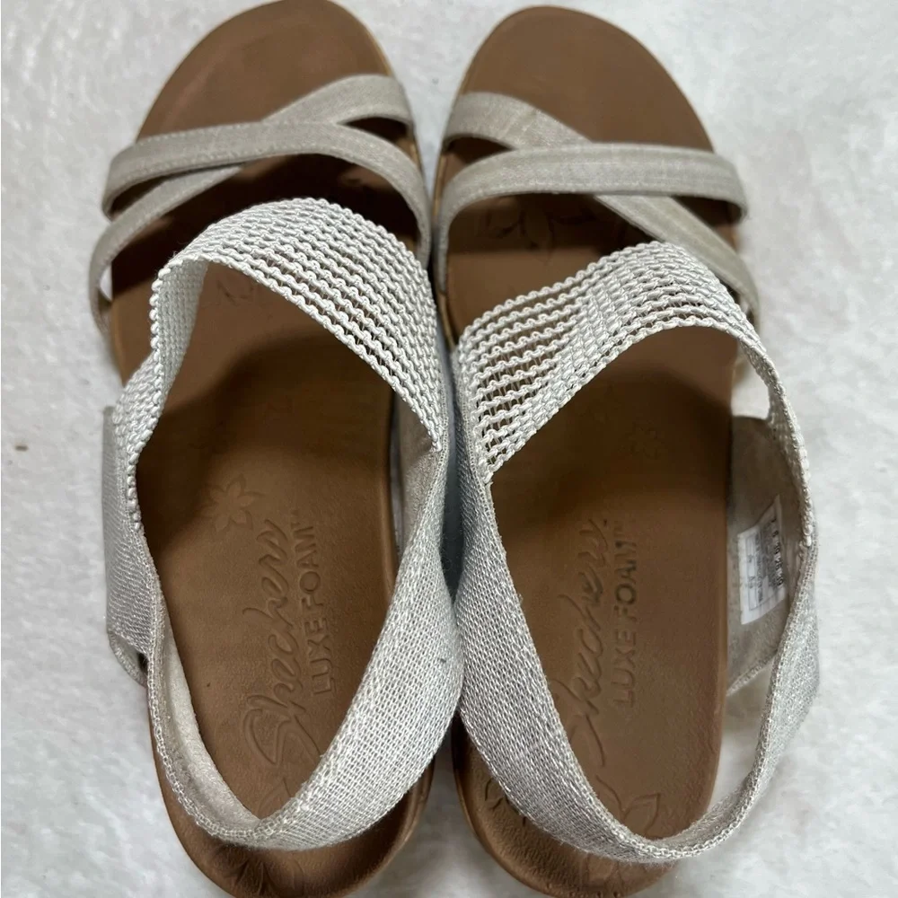 Skechers Women’s Beige Cork Wedge‎ Sandals Sz 9
